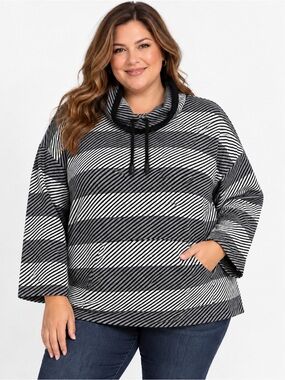 NorthStyle Black/White/Gray Cowl Neck Long-Sleeve Sweater w Kangaroo Pocket, 3X